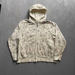 Vintage Paisley Floral Zip Up Hoodie Mens XL Cream 2000s Old Navy